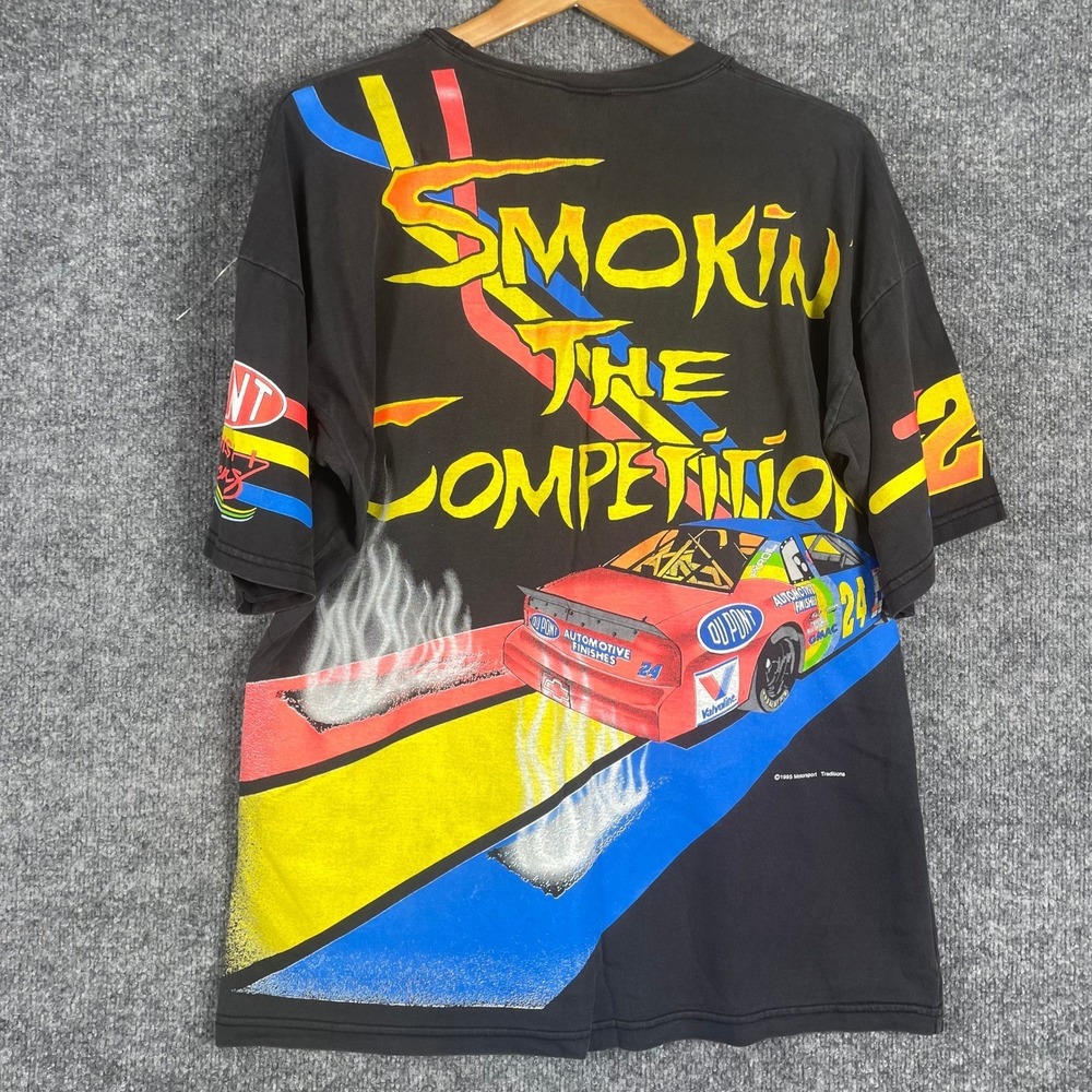 Vintage Jeff Gordon T Shirt Mens L Black DuPont AOP 90s Smokin the Competition